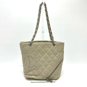 CHANEL Cambon Cotton Club CC Coco Mark Chain Shoulder Bag in White Leather (A...